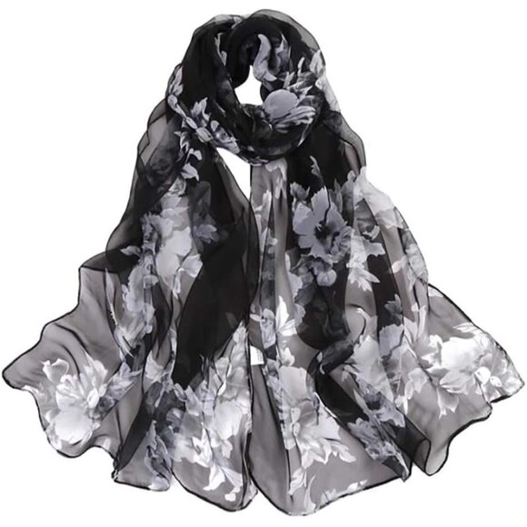 Accessories - Scarfs Lightweight Print Floral Peach Blossom&black